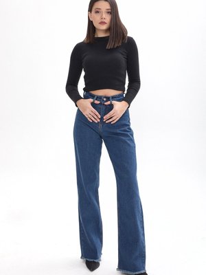 Kahve Tınt Yıkama Wide Leg Yüksek Bel Geniş Paça Kot Pantolon