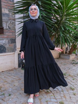 Bel Büzgülü Elbise Siyah Bel Büzgülü Elbise Siyah