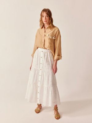 Kadın Astarlı Etek Beyaz Brode Dantel Alien Moda