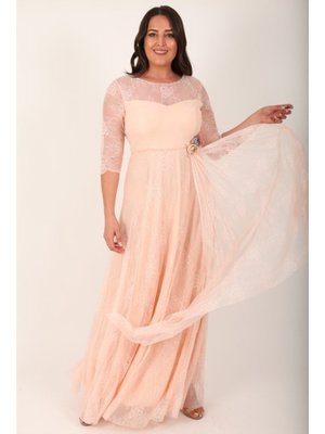 Büyük Beden Somon Uzun Abiye Elbise