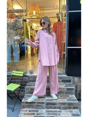 İpek Qupra Bol Paça Takım Pembe