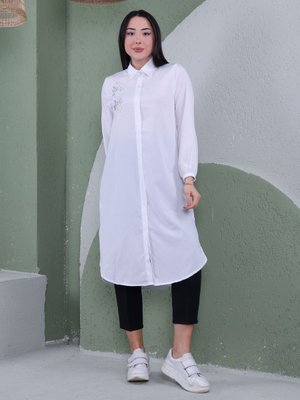 Beyaz Taşlı Tunik