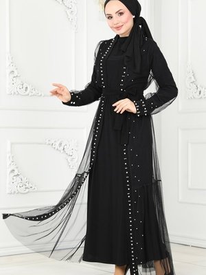 Siyah İnci Detay İkili Abiye Elbise Takım