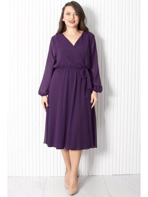 Mor Kemer Detaylı Şifon Abiye Elbise