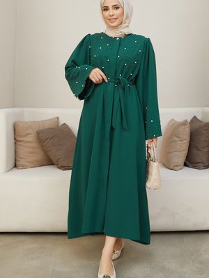 İnci Detaylı Abaya Zümrüt İnci Detaylı Abaya Zümrüt