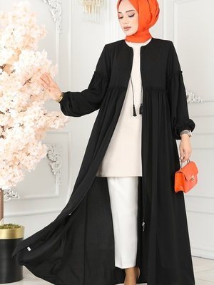 Siyah Balon Kollu Medine İpeği Ferace Siyah Balon Kollu Medine İpeği Ferace