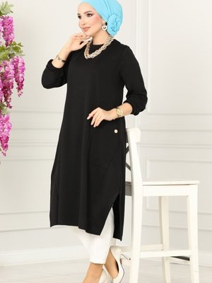 Siyah Cep Detaylı Basic Tunik