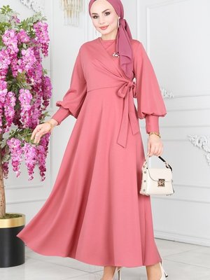 Gül Kurusu Yandan Bağlamalı Elbise