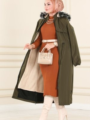 Haki İçi Kürklü Bondit Trençkot Haki İçi Kürklü Bondit Trençkot