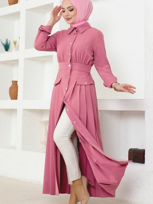 Gül Kurusu Eteği Piliseli Krep Elbise