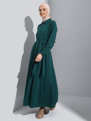 Fermuar Detaylı Şık Kuşaklı Kap / Pardesü Zümrüt Yesili Fermuar Detaylı Şık Kuşaklı Kap / Pardesü Zümrüt Yesili