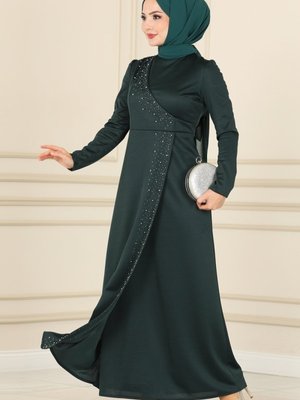 Zümrüt İnci İşlemeli Elbise