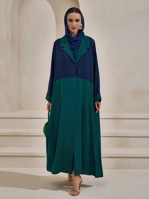Two Color Abaya Set Lacivert Yeşil