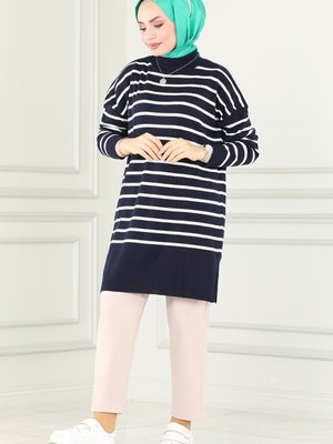 Lacivert Çizgili Triko Tunik Lacivert Çizgili Triko Tunik