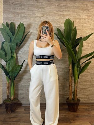 Şerit Detay Beyaz Pantolon