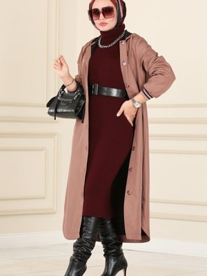 Pudra Vizyon Ribanalı Bondit Trençkot Pudra Vizyon Ribanalı Bondit Trençkot