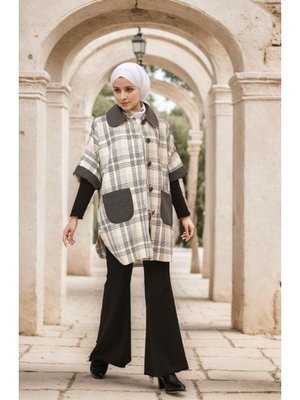 Ekru Bebe Yaka Ekose Desenli Panço