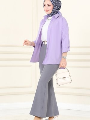 Gri Dikiş Detaylı İspanyol Paça Pantolon Gri Dikiş Detaylı İspanyol Paça Pantolon