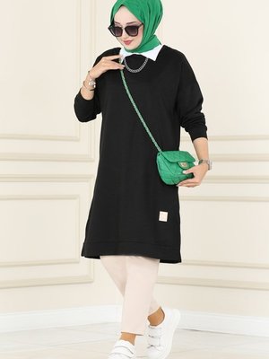 Siyah Arma Detaylı Spor Uzun Tunik