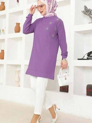 Lila İnci Detaylı Bürümcük Tunik Lila İnci Detaylı Bürümcük Tunik