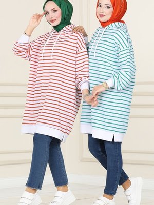 Oranj Çizgili Oversize Sweatshirt Oranj Çizgili Oversize Sweatshirt