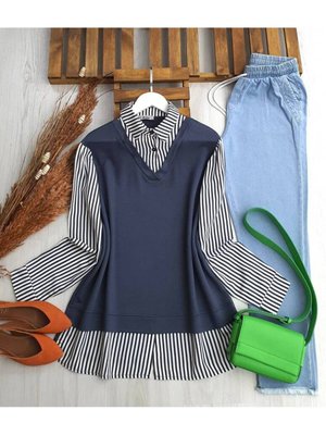 Çizgili Gömlek Garnili Tunik