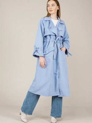 Oversize Kolları Ip Büzgülü Trençkot Mavi Oversize Kolları Ip Büzgülü Trençkot Mavi