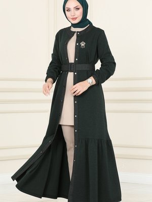 Zümrüt Eteği Fırfırlı Kışlık Elbise & Ferace