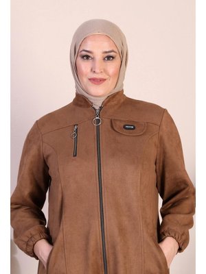 Taba Kadin Buyuk Beden Süet Uzun Pardesü Tesettur Tam Boy Pardesu
