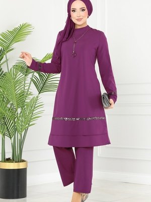 Mürdüm Pul Detaylı İkili Takım Mürdüm Pul Detaylı İkili Takım