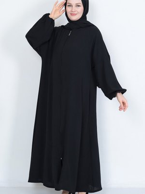 Balon Kol Boydan Fermuarlı Bisiklet Yaka Uzun Ferace