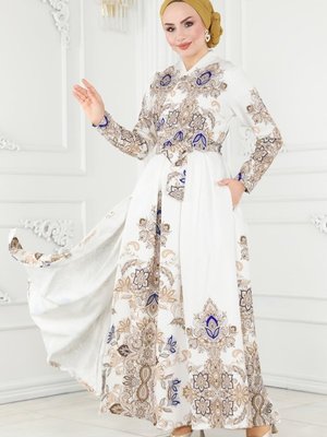 Ekru Kruvaze Yakalı Atlas Elbise Ekru Kruvaze Yakalı Atlas Elbise