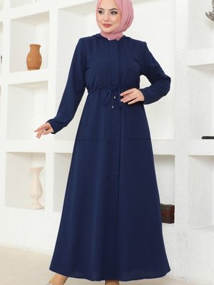 Lacivert Beli Tünelli Krep Ferace