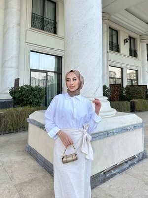 Beli Bağlamalı Keten Anvelop Etek Dar Kalıp