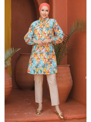 Mint Renkli Çiçek Desenli Gömlek Mint Renkli Çiçek Desenli Gömlek