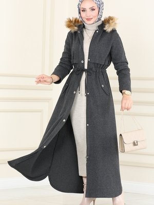 Antrasit Bolero Detaylı Kışlık Ferace Antrasit Bolero Detaylı Kışlık Ferace