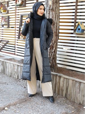 Toridas Diz Boy Kürk Detaylı Şişme Mont Bt293siyahtesettür