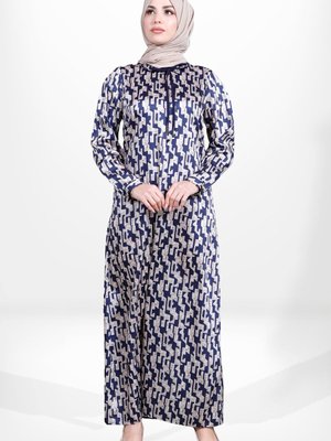 Lacivert Kareli Elbise