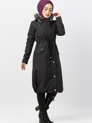 Siyah Kürklü İçi Polar Kaban