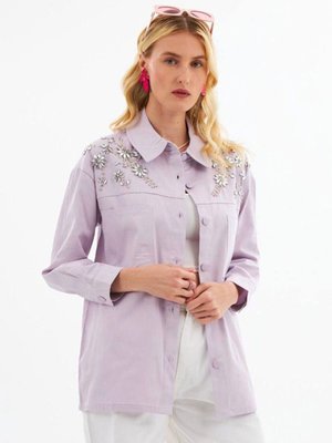 Lila Taş İşlemeli Ceket
