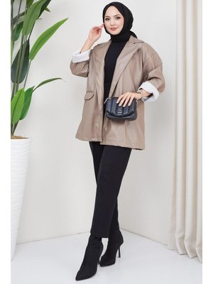 Vizon Sim Görünümlü Suni Deri Ceket Vizon Sim Görünümlü Suni Deri Ceket