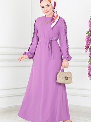 Lila Kolları Fırfırlı Aerobin Elbise