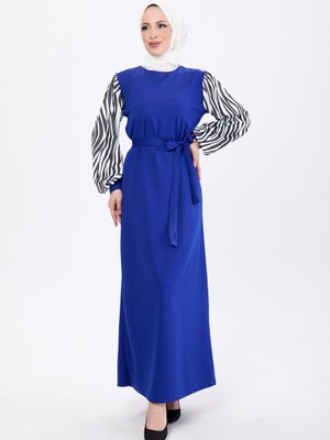 Saks Kolları Zebra Desenli Elbise Saks Kolları Zebra Desenli Elbise