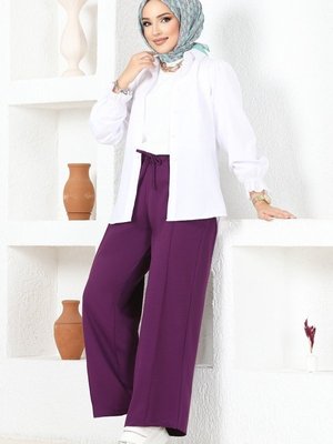 Mürdüm Dikiş Detaylı Pantolon Mürdüm Dikiş Detaylı Pantolon