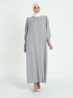 Gri Boydan Düğmeli Elbise