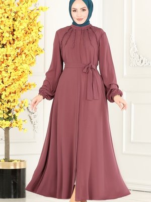 Gül Kurusu Fırfır Detaylı Medine İpeği Ferace Gül Kurusu Fırfır Detaylı Medine İpeği Ferace