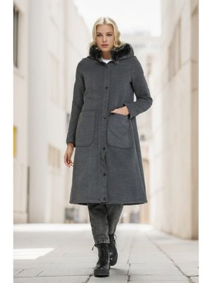 Antrasit Hermes Kaşe Kapüşonlu Kaban Antrasit Hermes Kaşe Kapüşonlu Kaban