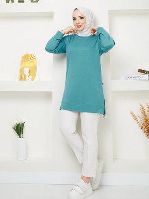 Mint Fermuar Detaylı Sweatshirt