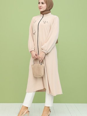 Bej Aerobin Kumaş Fermuarlı Kap