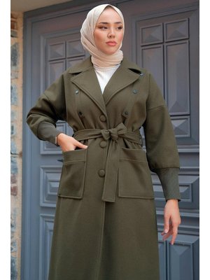 Haki Ribanalı Torba Cep Kaşe Kaban Haki Ribanalı Torba Cep Kaşe Kaban